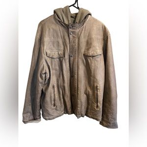 Men’s Perry Ellis Hooded Leather Jacket